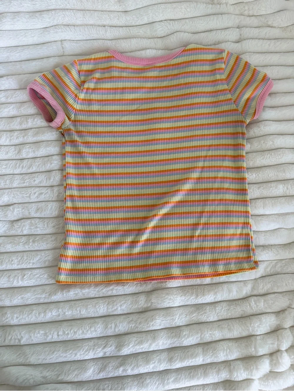 Old Navy Pastel Stripe Ribbed Tee with Pink Trim